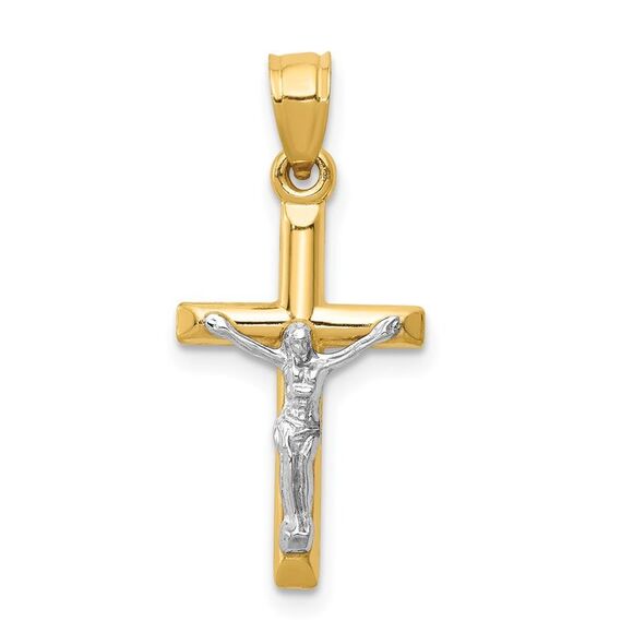 14k Yellow Gold Two-tone Hollow Crucifix Charm